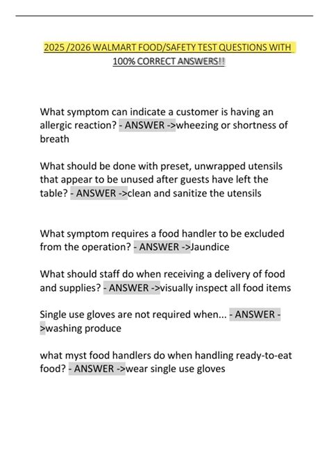2025 /2026 WALMART FOOD/SAFETY TEST QUESTIONS WITH 100% CORRECT ANSWERS ...
