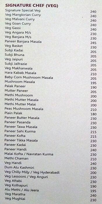 Menu at Signature Fine Dining Restaurant & Bar, Pune