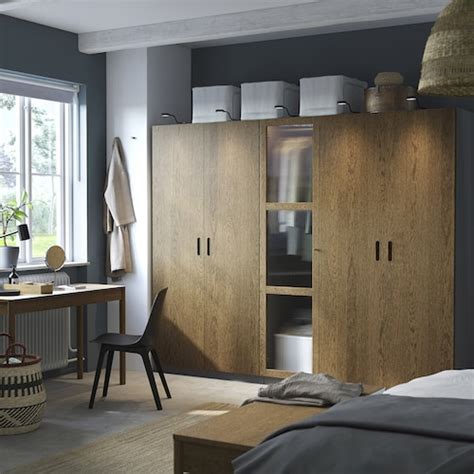 PAX / TONSTAD wardrobe combination, dark grey brown/stained oak veneer ...