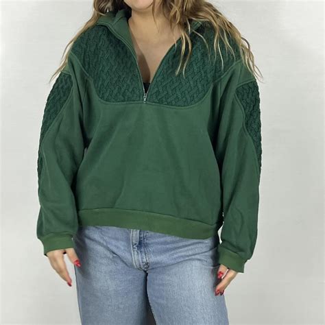 Vintage preppy sweatshirt. Green quilt quarter zip... - Depop
