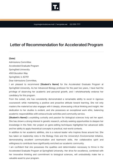 Free Letter of Recommendation for Accelerated Program Template to Edit ...