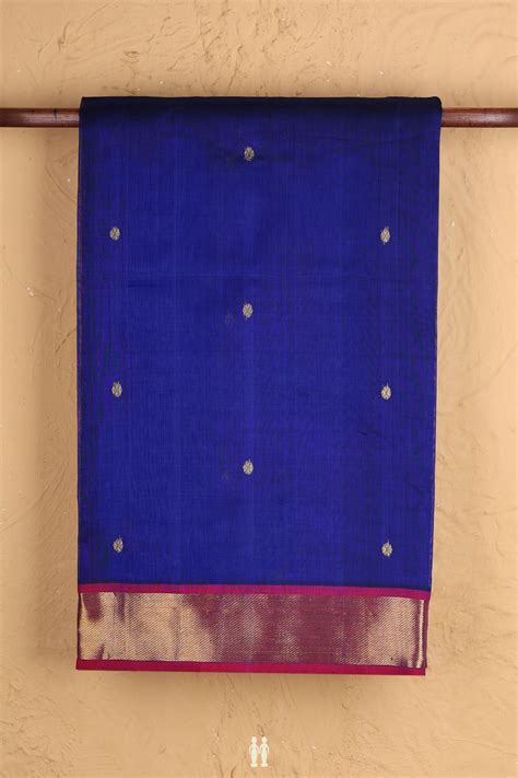 Traditional Silk Cotton Saree Royal Blue With Floral Buttas