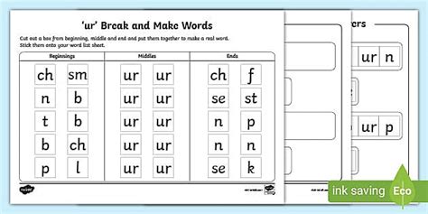 ‘ur’ Words | Break and Make Worksheet | CfE Resources