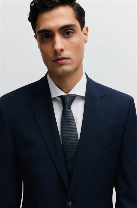 BOSS - Regular-fit suit in micro-patterned stretch cloth - Dark Blue