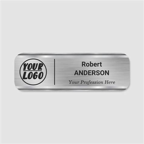 Custom Logo Professional Employee Faux Silver Name Tag | Zazzle ...