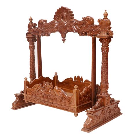 Carved Peacock Style Designed Handmade Teak Wooden Cradle