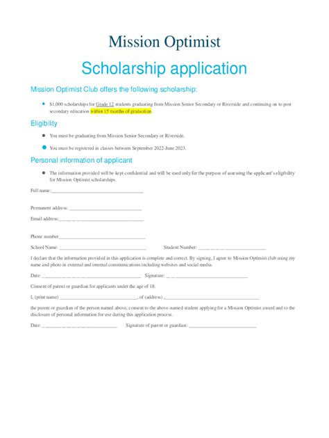 Fillable Online Mission Optimist Scholarship application Fax Email ...