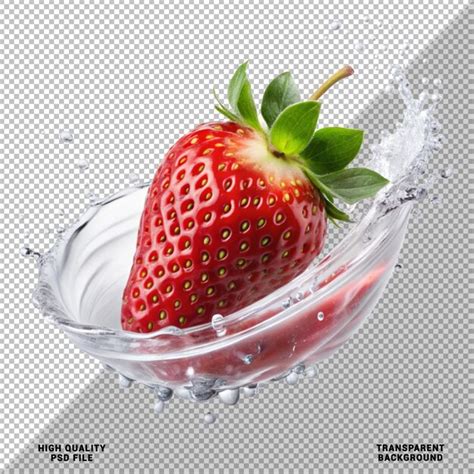 Fresh sweet strawberry with splash of water isolated on transparent ...