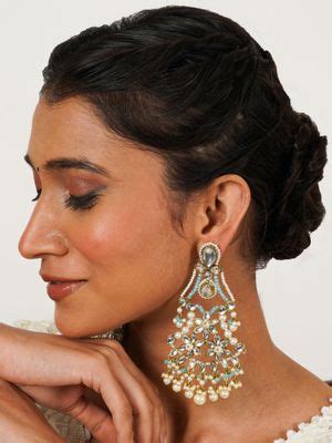 Buy BeAbhika Pastel Kundan Earrings with Floral Design and Pearl Fringe ...