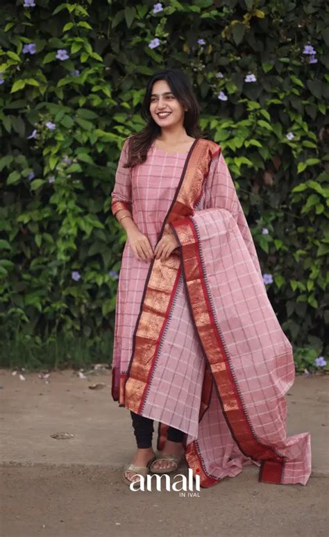 Meera Chettinad Cotton Salwar - Pink and Dark maroon – Amali Salwars