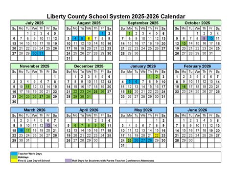 Liberty County Schools Calendar 2025-2026 in PDF - School Calendar Info
