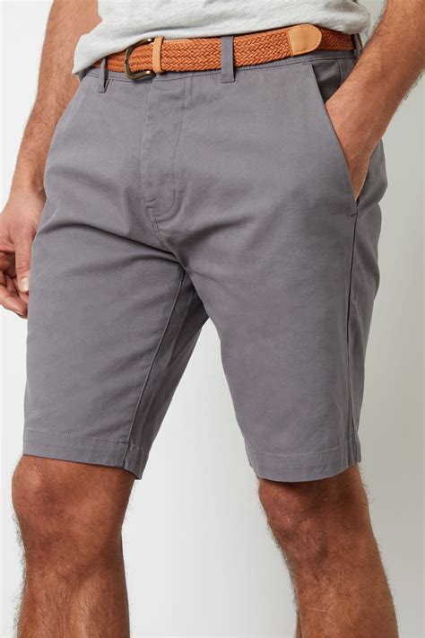 Buy Threadbare Grey Cotton Stretch Turn-Up Chino Shorts with Woven Belt ...
