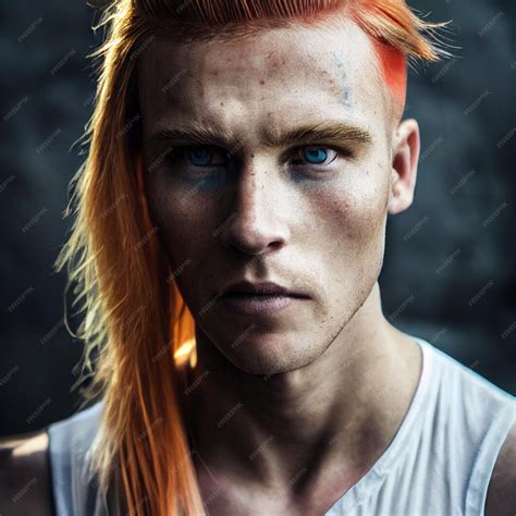 Premium Photo | Handsome man portrait with orange dyed hair 3d rendering