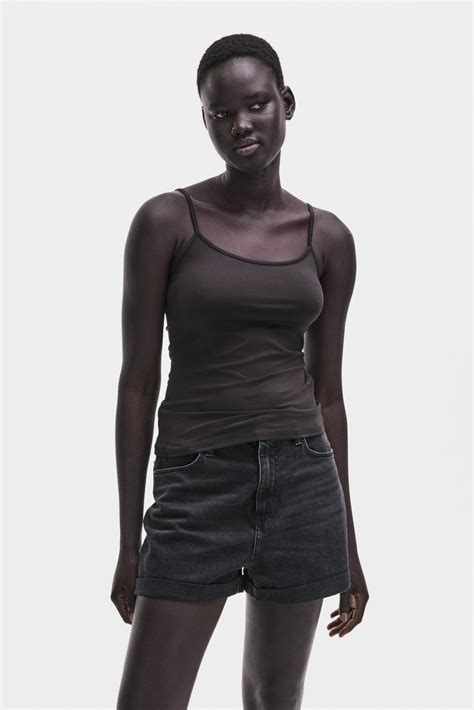 Women's Dark brown Microfibre strappy top | H&M IN