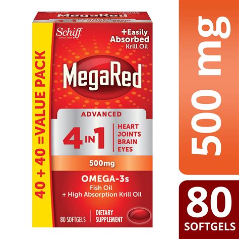 Megared Omega-3 Fish + Krill Oil Advanced 4 in 1 Softgels, 500 mg, 80 ...