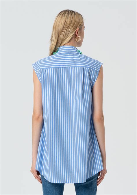 Long sleeveless shirt made in popeline with stripes FR25ST6011W400N8 ...