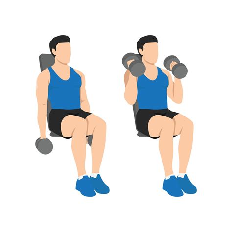 Man doing seated both arms dumbbell bicep hammer curls exercise ...