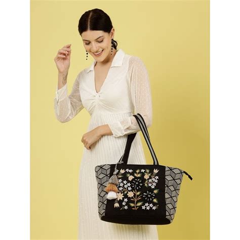 Buy Anekaant Black Floral Embroidered Tote Bag Online
