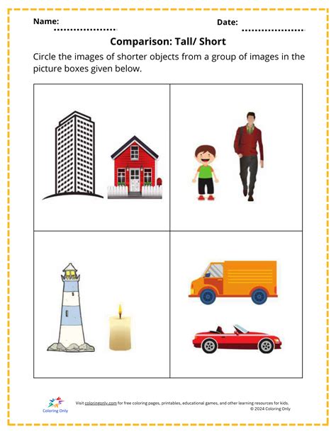 Comparison: Tall/ Short Free Printable Worksheet