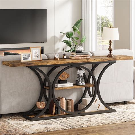 Condemo 63 inch Extra Long Sofa Table Behind Couch, Rustic Industrial ...
