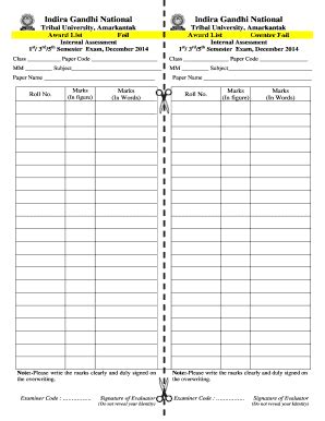 Fillable Online Award List- Internal Assessment Format Fax Email Print ...