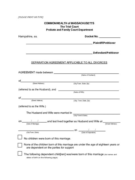 2001-2026 Form MA Sample Separation Agreement (Parties With Minor ...