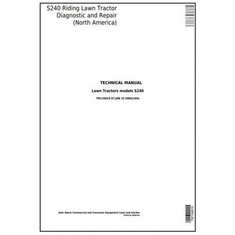 John Deere S240 Riding Lawn Tractor Pdf Technical Repair Manual TM1346 ...