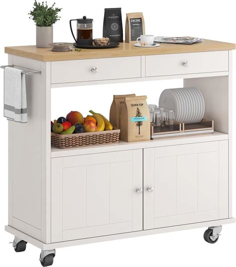 Amazon.com: knoworld Rolling Kitchen Island with Storage Cabinet, 35.4'' Width Kitchen Cart, 2 ...