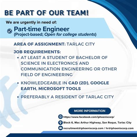 I-Phoenix Corporation on LinkedIn: Hi, jobseekers! We are urgently in need of Part-time Engineer ...