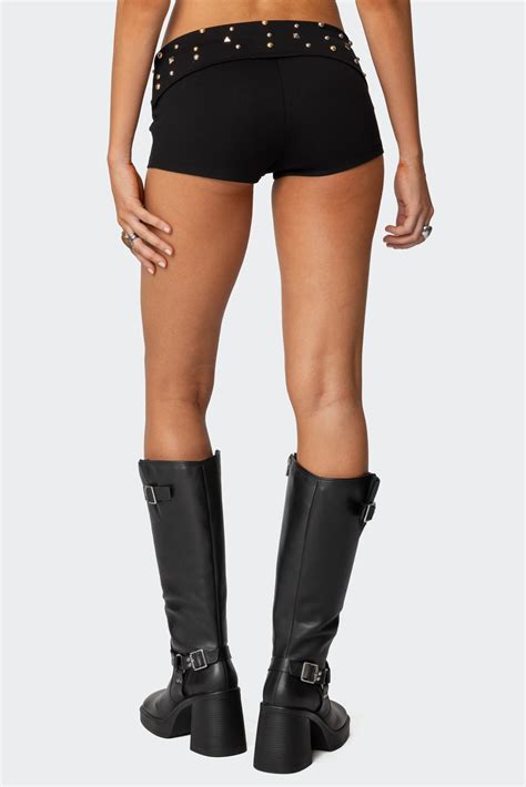 Studded Foldover Micro Shorts – edikted