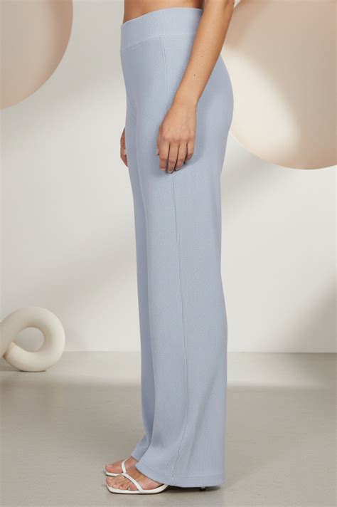 Buy Elleven Women's Blue Solid Wide Leg High Rise Corduroy Palazzo ...
