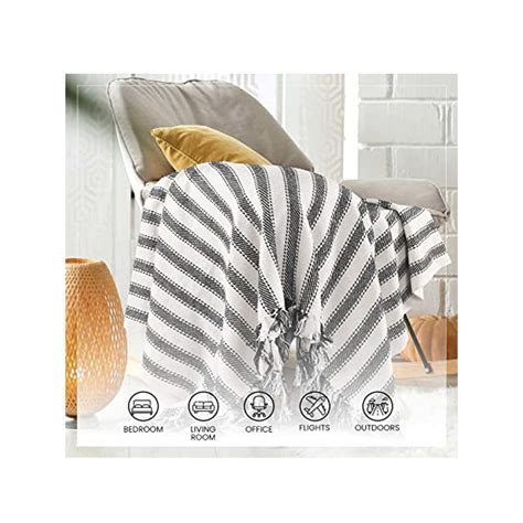 Buy Sashaa World Striped Sofa Throw in Black & White Color Online