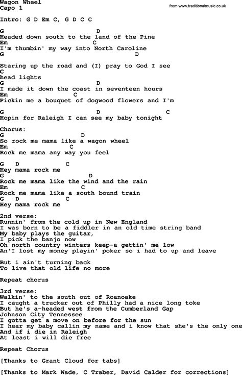 Wagon Wheel Guitar Chords And Lyrics
