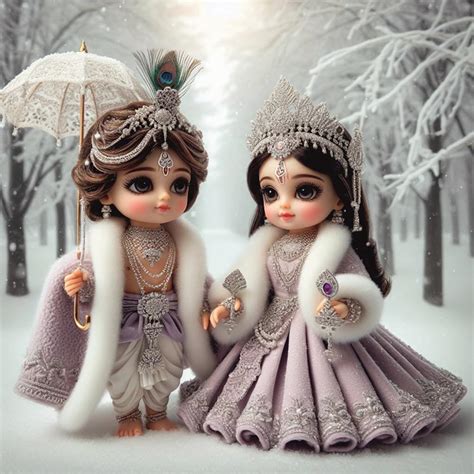 Good Think Bal Radha Krishna With Umbrella God Wall Poster For Pooja ...