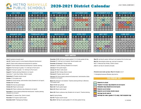 2020-2021 MNPS+District Calendar | Educational Institutions | Schools