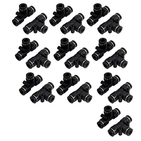 uxcell 10 Pcs Pneumatic 6mm to 6mm Push In Connector Tee Shaped Quick ...