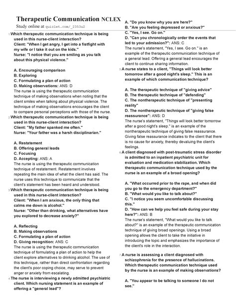 Therapeutic Communication Skills Nursing Quizlet at Tawny Dunn blog