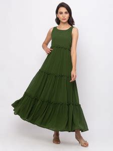 ITI Women Tiered Green Maxi/Full Length Dress - Buy ITI Women Tiered ...
