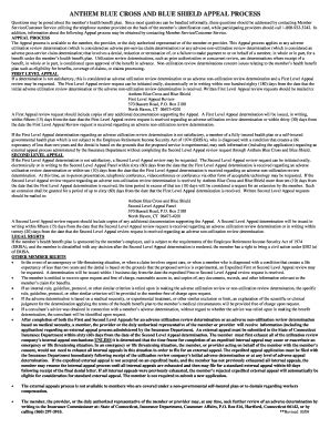 Fillable Online Appeals - Anthem Fax Email Print - pdfFiller