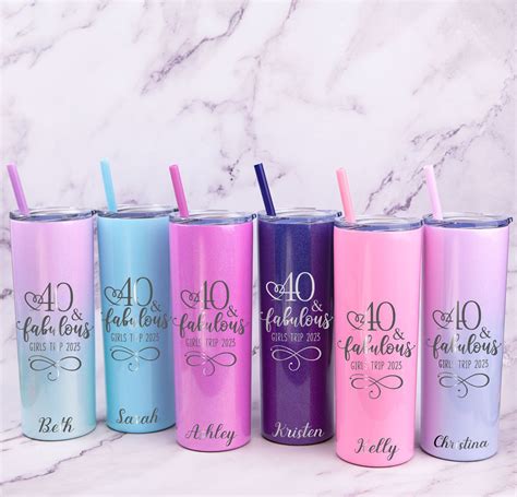 40 & Fabulous Birthday Tumbler With Straw, Personalized Stainless Steel ...