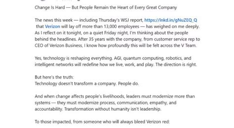 Ex-Verizon Chief Pens Emotional Letter As 13,000 Layoffs Begin - BW People