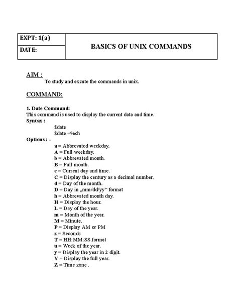 EXPT: 1(a) & 1(b) UNIX Commands Overview and Vi Editor Basics - Studocu