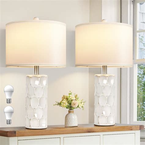 Spclsim 23.5" Modern Ceramic Table Lamps for Bedroom Set of 2, Cream ...