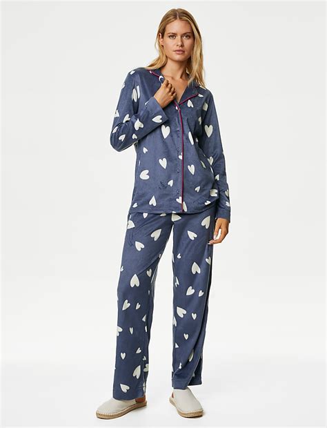 Buy Fleece Heart Print Pyjama Set at Marks & Spencer
