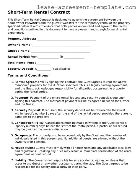 Free Short-Term Rental Contract Template ≡ Lease Agreement Templates