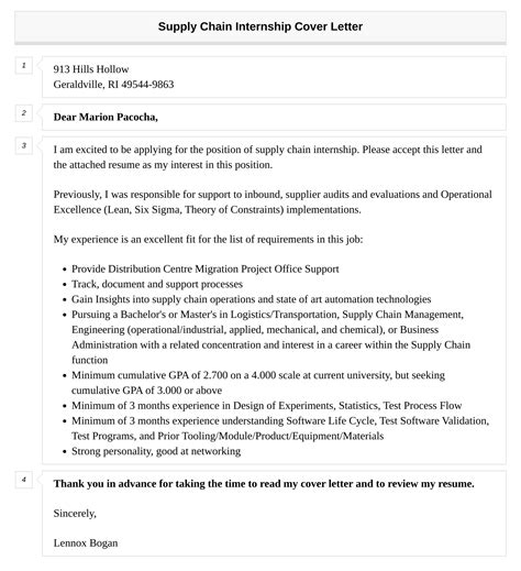 Supply Chain Internship Cover Letter | Velvet Jobs