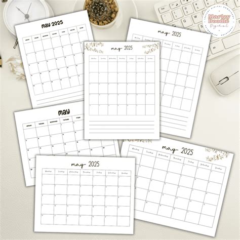 May Monthly Calendar Printables - Marley Doodle Digital