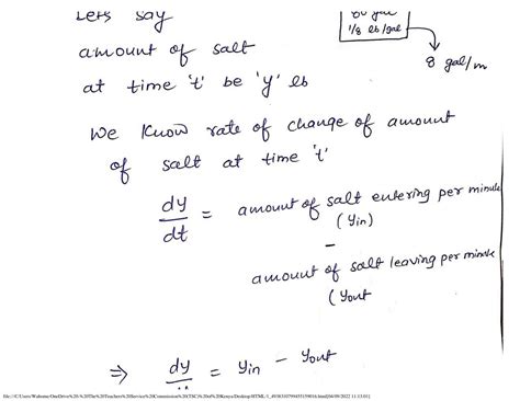 SOLUTION: A tank initially holds 80 gal of a brine solution containing ...