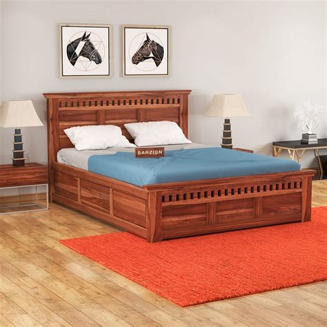VK Furniture Solid Sheesham Wood King Size Bed with Storage for Living ...