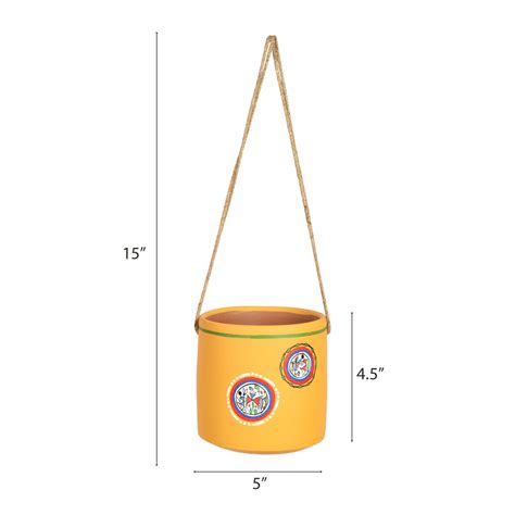 Yellow Warli Terracotta Hanging Planter – Aakriti Art Creations